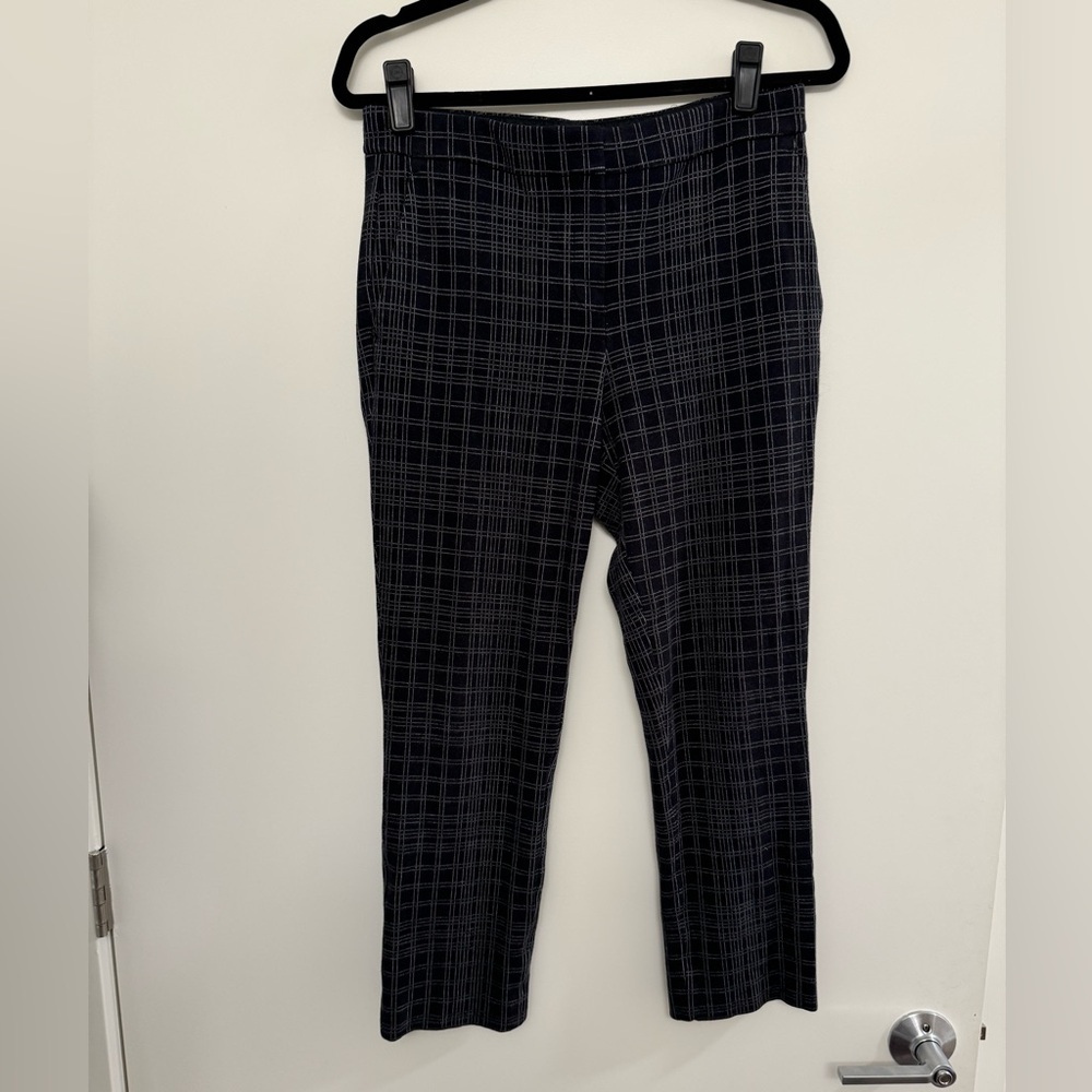 Theory Cropped Plaid Work Pants Size 4 Blue-Black Plaid